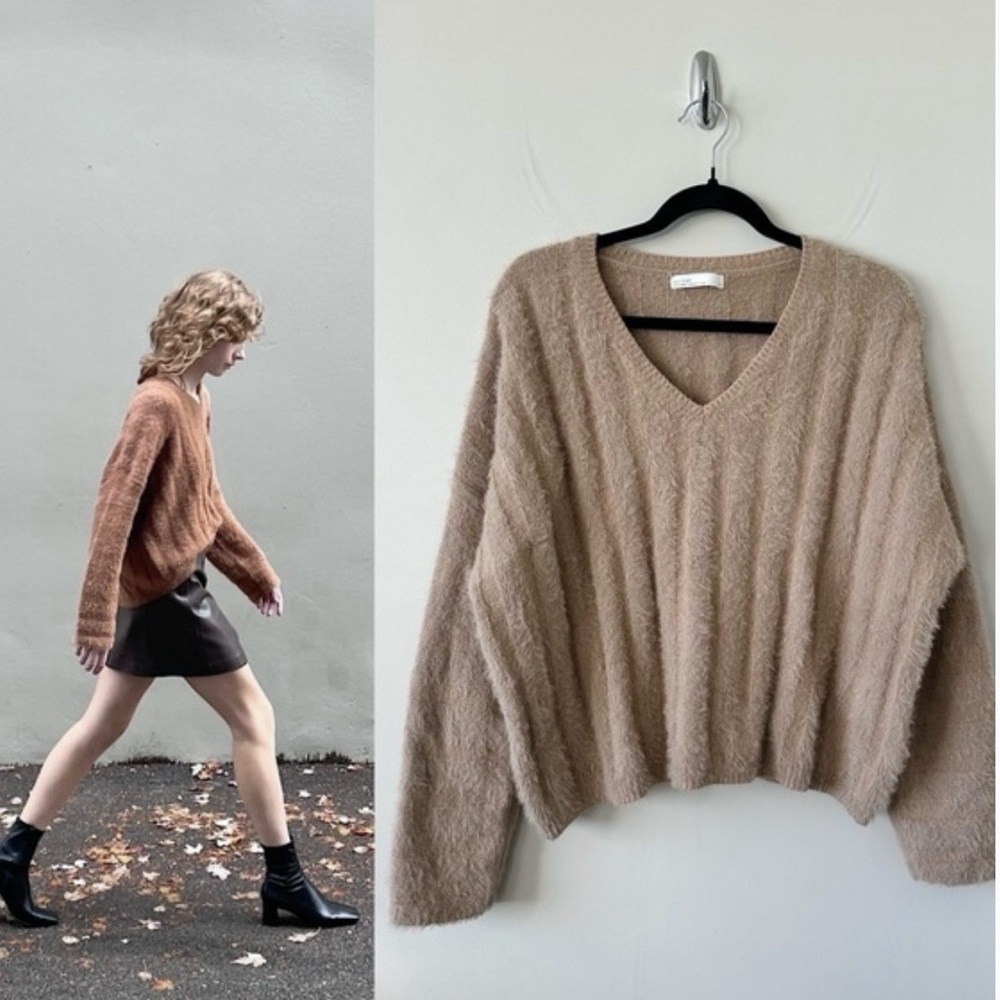 OAK + FORT Brown V-Neck Sweater